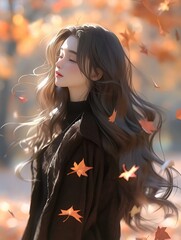 woman in park.Beautiful gorgeous 20 aged woman with blonde long hair in a flower garden during late autumn sunset. Image created using artificial intelligence.