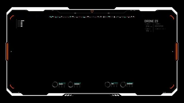 Video overlay Futuristic HUD Head up display interface template with basic geometry line element. Video template widescreen aspect ratio