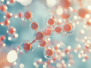 Conceptual image of molecules in warm tones with soft focus background.