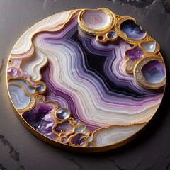 Abstract fractal background of purple agate stone with gold