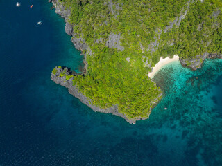 Top view of Serenity beach in Cadlao Island. El Nido, Palawan. Philippines.