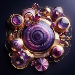 Abstract flower background of purple agate stone with gold