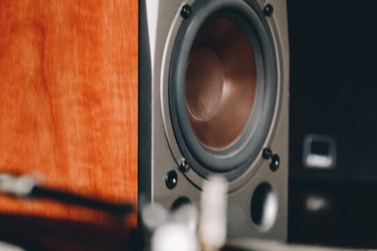 acoustics and vinyl turntable close-up.