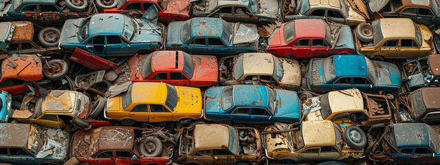 An assortment of abandoned vehicles, providing commentary on the wastefulness inherent in modern consumer tech culture.