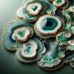 Abstract fractal background of green agate stone with gold - obrazy, fototapety, plakaty