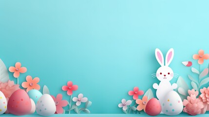 Naklejka na ściany i meble Lovely rabbits and eggs, Easter Monday celebrations, holiday propaganda illustrations,AI generated.