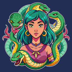 Tshirt Sticker of a Slay with Serpents Venomous Vibes Only - Capture the essence of empowerment with a sticker featuring a confident beautiful girl surrounded by coiling anacondas