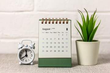 Desk calendar for August 2024. Calendar for planning for the month.