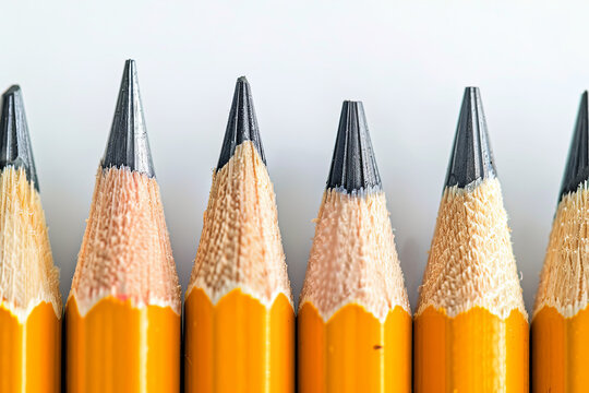 Six pencil tips in a row