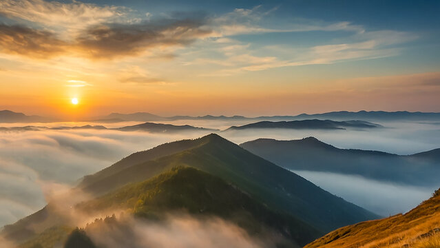 Sunset and mountains ฺbeautiful panoramic natural landscape