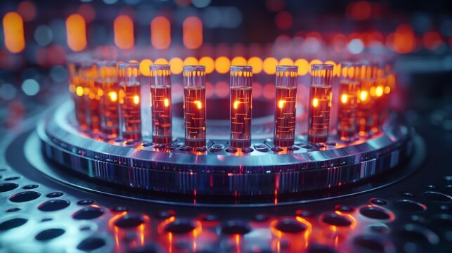 The nexus of biotechnology and business innovation, visualized through a futuristic lens in documentary and editorial photography, highlighting breakthroughs and ethical considerations.