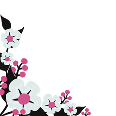 Black pink flowers frame abstract background