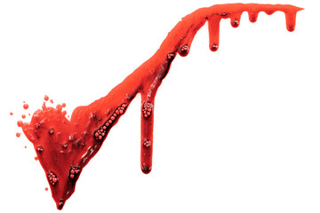 Dripping blood isolated on white background. Flowing bloody stains, splashes and drops. Trail and...