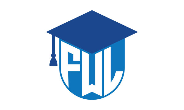 FWL initial letter academic logo design vector template. school college logo, university logo, graduation cap logo, institute logo, educational logo, library logo, teaching logo, book shop, varsity	