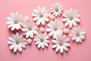 Title: Pink Background with White Daisy Chains.
