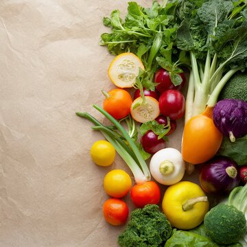 Healthy food background. Assortment of fresh vegetables on paper background