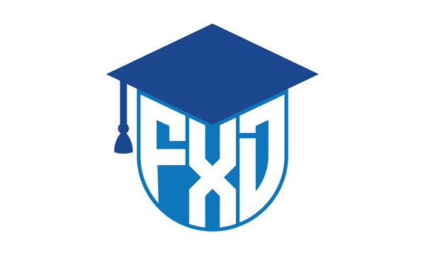 FXD initial letter academic logo design vector template. school college logo, university logo, graduation cap logo, institute logo, educational logo, library logo, teaching logo, book shop, varsity	
