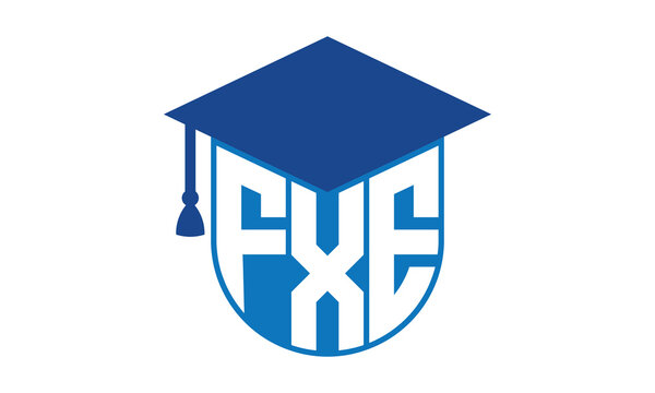 FXE initial letter academic logo design vector template. school college logo, university logo, graduation cap logo, institute logo, educational logo, library logo, teaching logo, book shop, varsity	