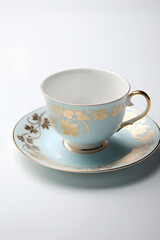 Obraz na płótnie Canvas Vintage Porcelain Teacup and Saucer - Depicting Gracefulness and Artistic Craftsmanship