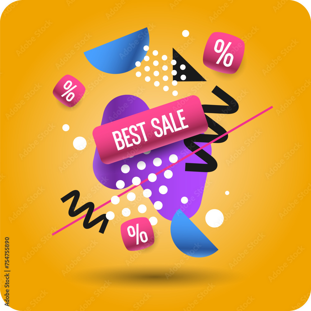 Poster poster sale. bright abstract background with various geometric elements. a composition of various sh