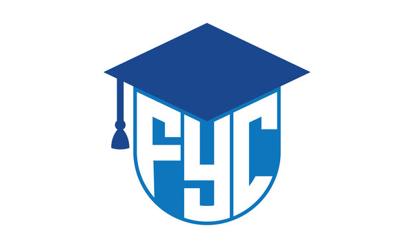 FYC initial letter academic logo design vector template. school college logo, university logo, graduation cap logo, institute logo, educational logo, library logo, teaching logo, book shop, varsity	