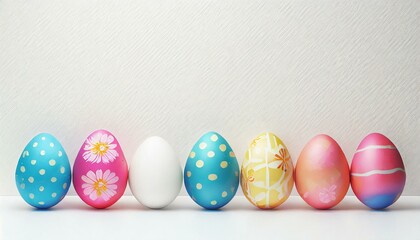 Fototapeta premium Easter eggs painted in different colors against a white background