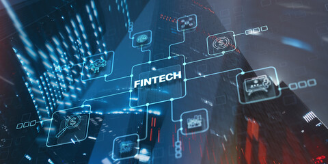 Fintech. Business investment banking payment technology concept. Online banking and crowdfunding