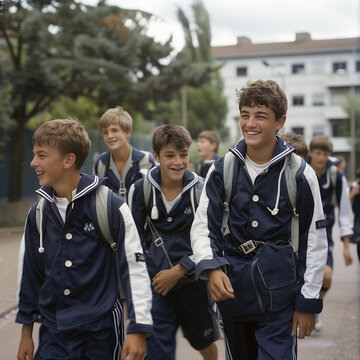 groupe d'adolescents en uniforme pour aller au college