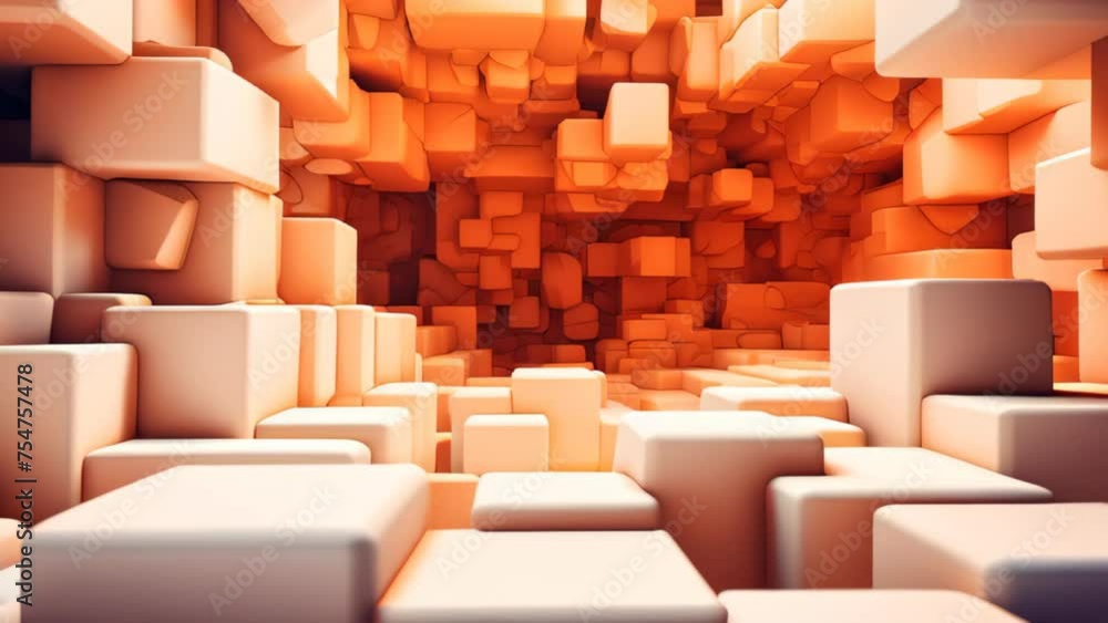 Poster abstract three dimensional white cube scene illuminated in orange light