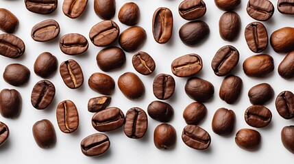 Coffee beans on white background, top view