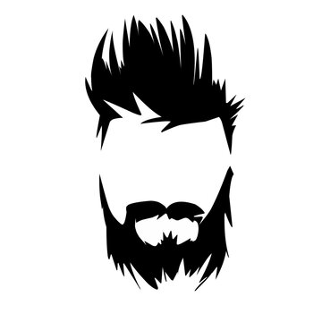 Set of silhouettes of bearded men, facing hipster style with different haircuts. Long beard with a haired man. A handsome man symbolizes the icons. Vector illustration,