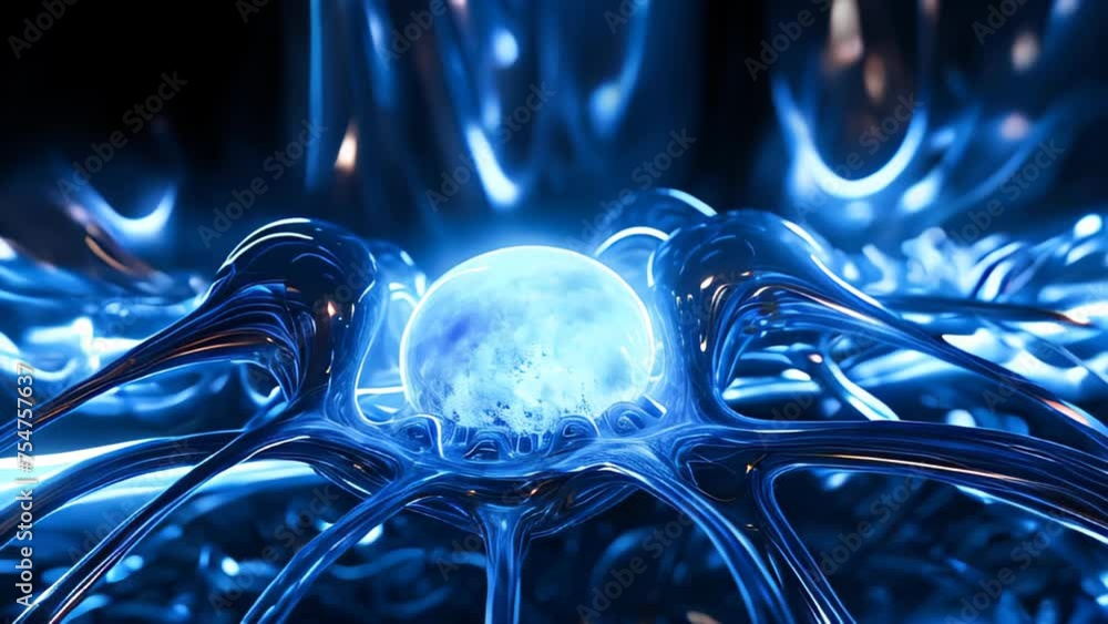 Poster abstract artificial intelligence or digital advanced technology concept. illuminated glass shapes fu