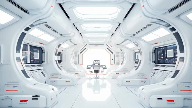 White futuristic interior of a space ship or laboratory