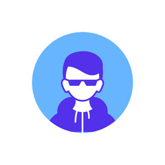 A simple blue profile icon of a person in a circle. Simple minimalistic profile icon.