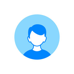 A simple blue profile icon of a person in a circle. Simple minimalistic profile icon.