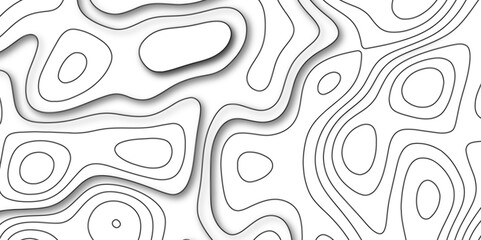 Modern Topographic map background geographic line map with elevation assignments. Map on land vector terrain Illustration. Topo contour map on white background. The black on white contours vector . - obrazy, fototapety, plakaty