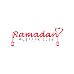 Ramadan Mubarak typography with heart symbol incorporated it, vector illustration