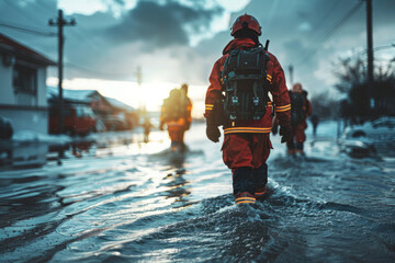 Emergency services responding to a natural disaster - obrazy, fototapety, plakaty