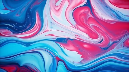 Acrylic blue with red lines and sparkles form the backdrop, creating a vibrant marble texture that embodies avant-garde creativity.