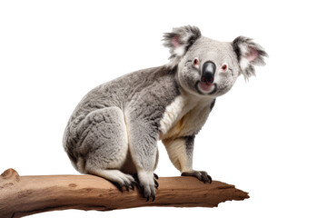 Koala on branch, wildlife, adorable marsupial isolated transparent background