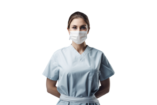 Confident nurse wearing a surgical mask standing strong Against transparent background