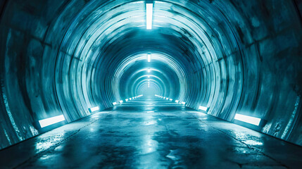 Dark Underground Tunnel with Illuminated Pathway, Mysterious and Old Corridor, Architectural Perspective