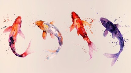 abstract watercolor koi carp fish on a white background.