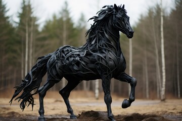 Resilient black horse. Sport animal beauty. Generate Ai
