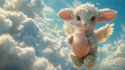 cute lamb with Easter egg .
