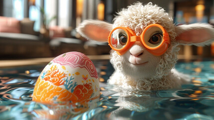 cute lamb with Easter egg 
