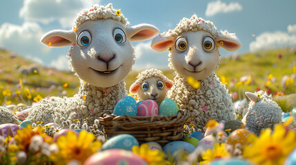 cute lamb with Easter egg .