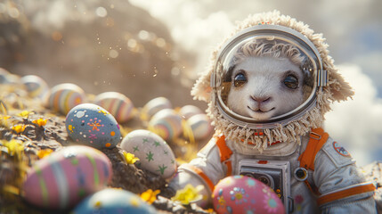 cute lamb with Easter egg 