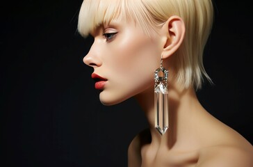 Colorful model earrings blossom. Make pretty. Generate Ai
