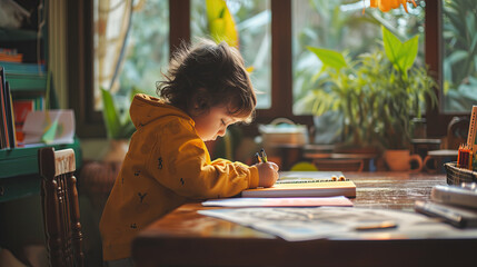 child doing his homework - obrazy, fototapety, plakaty
